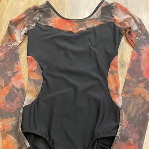 Eleve Lou leotard, size large / L, black with midnight romance mesh